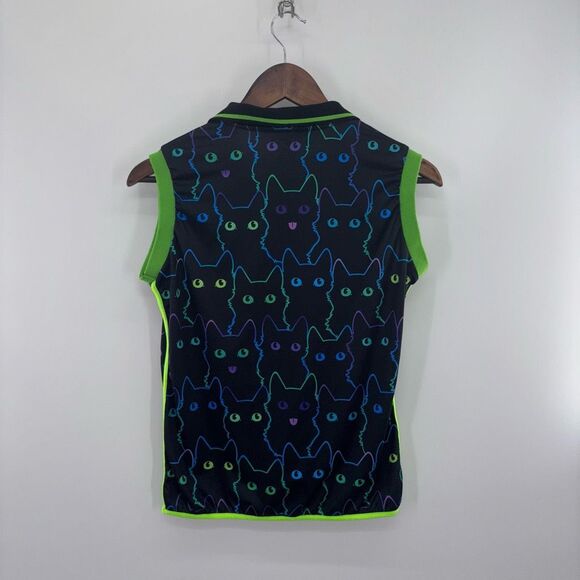 Neon Cat Black Golf Polo Tank Size M Y2K Kawaii Alt Quick Dry Stretch UPF Shirt - Picture 2 of 4